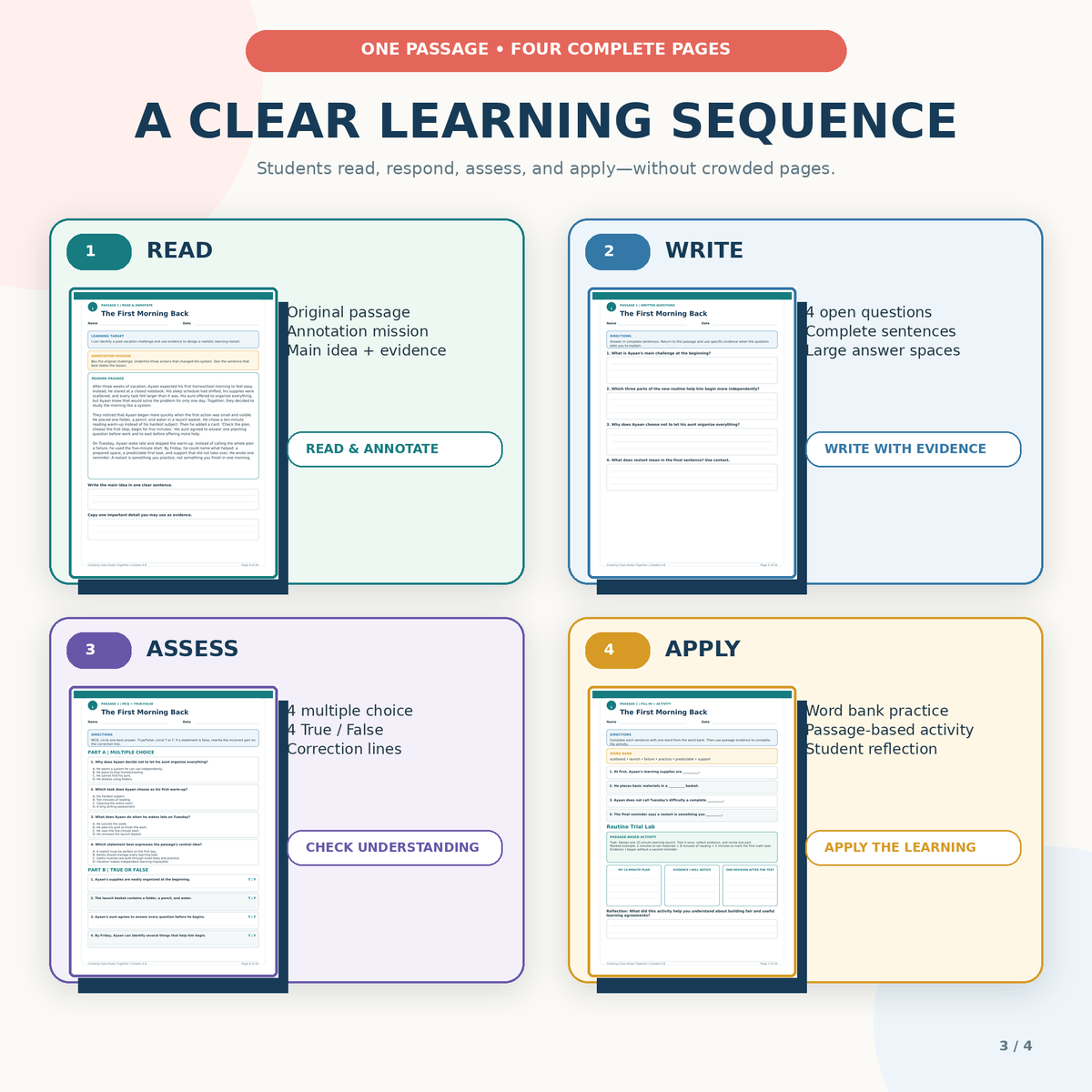 Back to School Reading Comprehension & Class Rules Activities | Grades 4–8