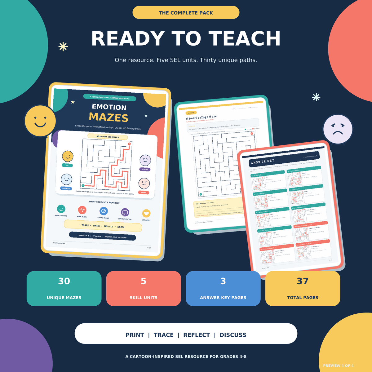Emotion Mazes | SEL Feelings & Self-Regulation Worksheets Grades 4–8