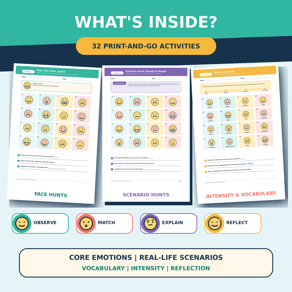 Emotions Scavenger Hunt | SEL Feelings Recognition Activities Grades 4–8