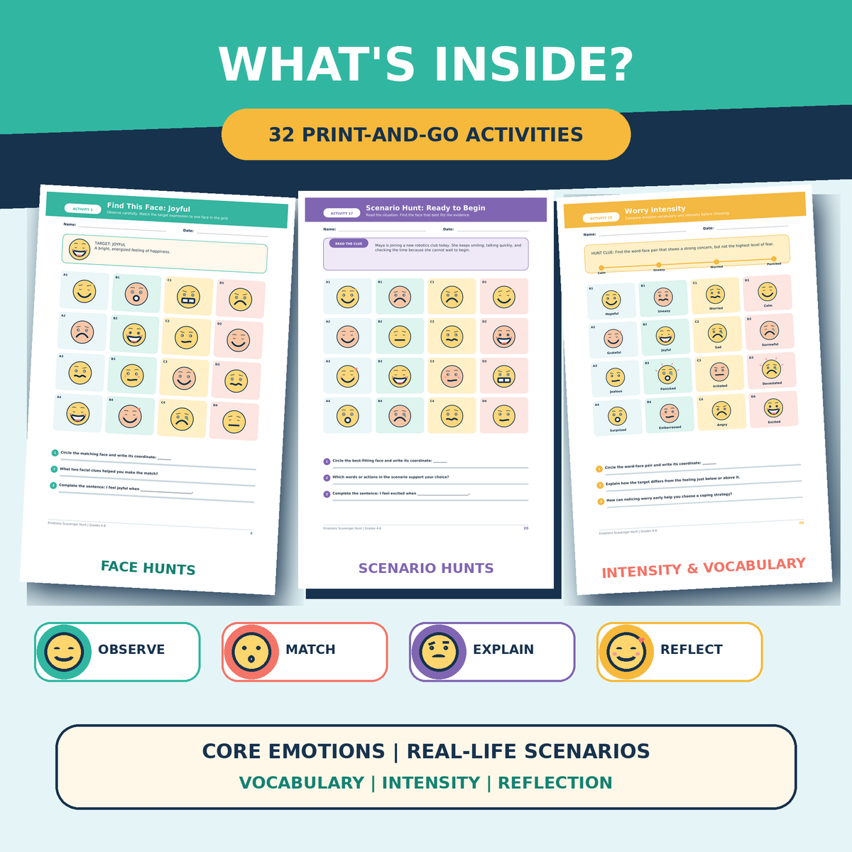 Emotions Scavenger Hunt | SEL Feelings Recognition Activities Grades 4–8