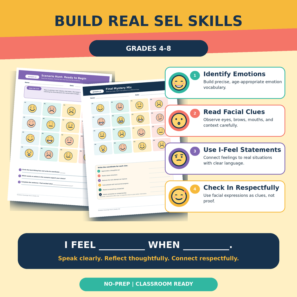 Emotions Scavenger Hunt | SEL Feelings Recognition Activities Grades 4–8