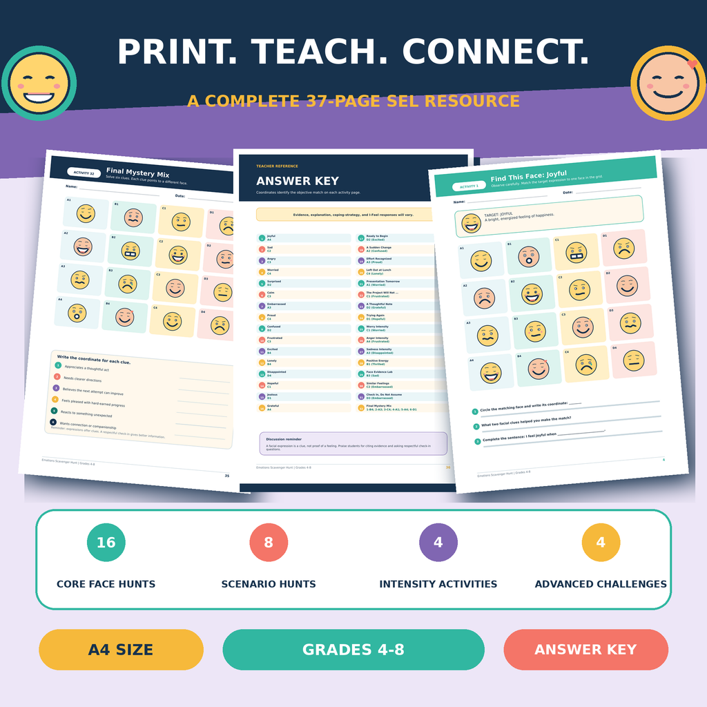 Emotions Scavenger Hunt | SEL Feelings Recognition Activities Grades 4–8