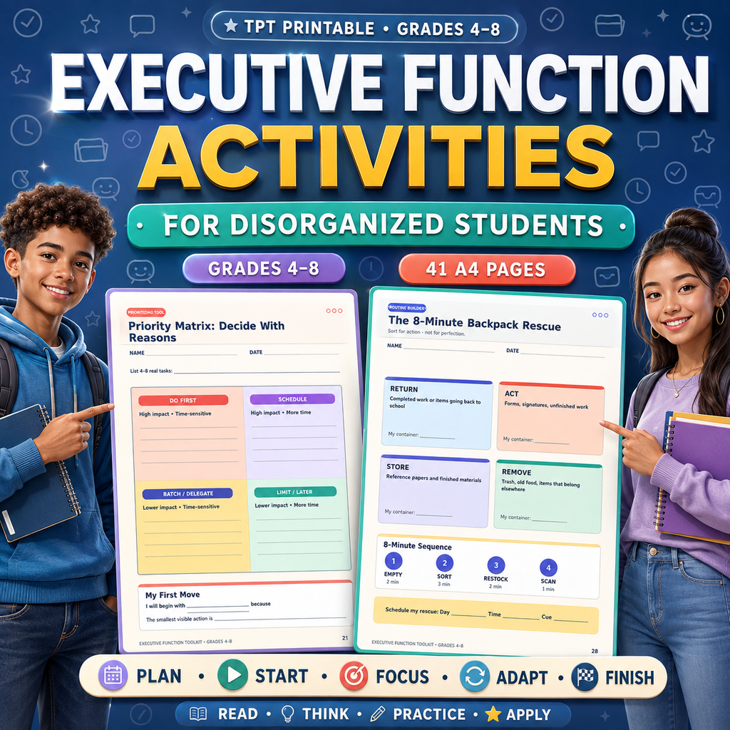 Executive Function Activities for Disorganized Students | Organization & Study Skills Grades 4–8
