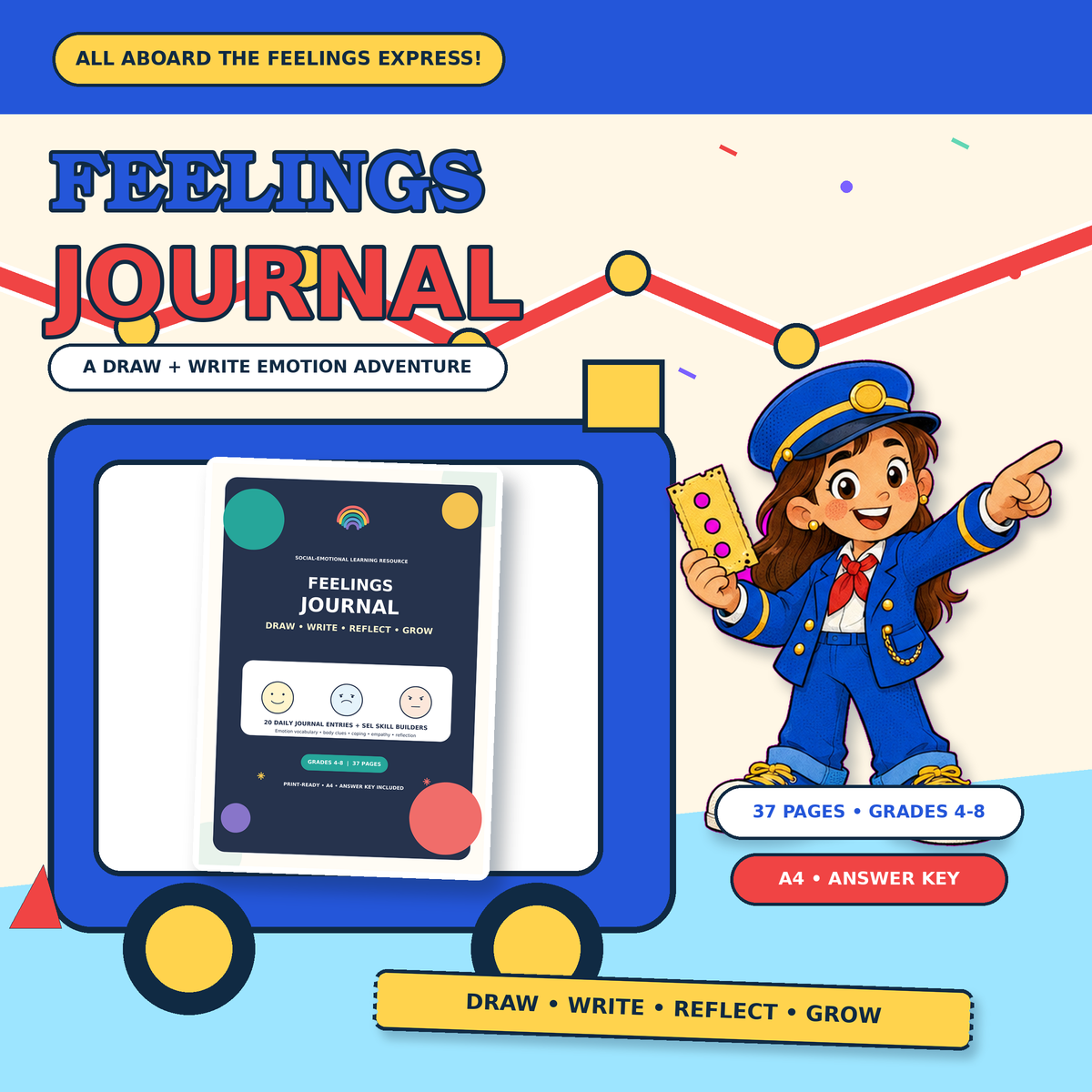 Feelings Journal | SEL Emotional Awareness & Regulation Worksheets Grades 4–8