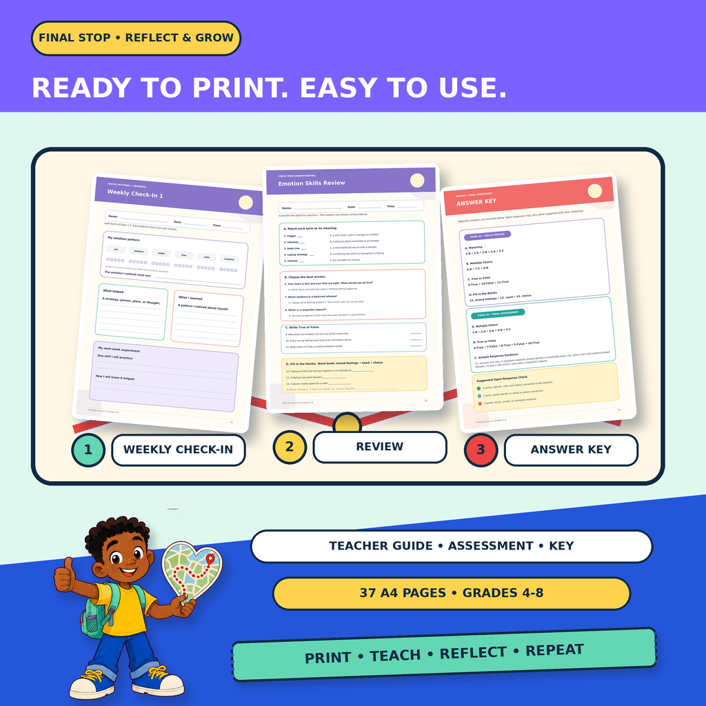 Feelings Journal | SEL Emotional Awareness & Regulation Worksheets Grades 4–8