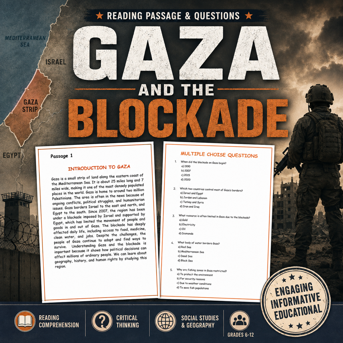 Gaza and the Blockade Reading Comprehension | History & Social Studies Worksheets