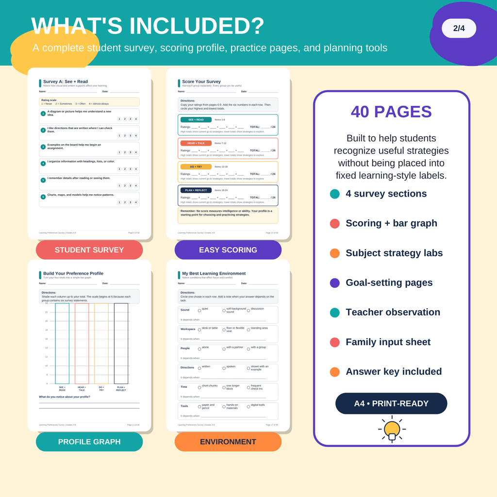 Learning Preferences Survey sample page - learning styles rating survey
