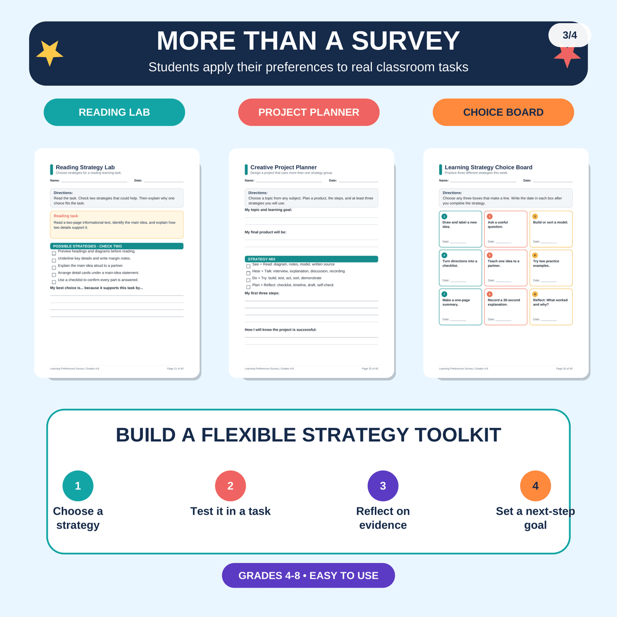 Learning Preferences Survey sample page - personal learning plan worksheet