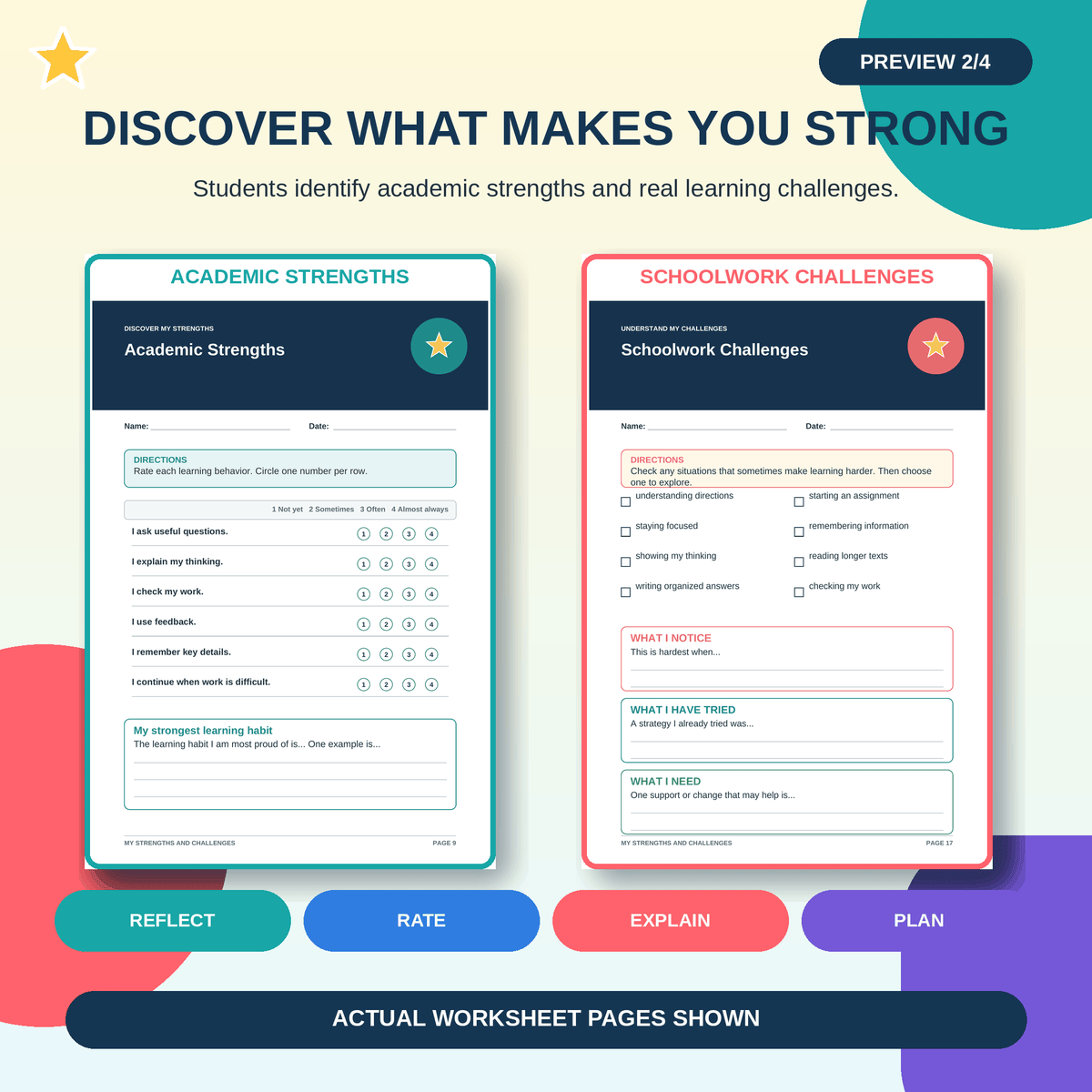 Student Strengths & Challenges Workbook | SEL Growth Mindset Grades 4-8