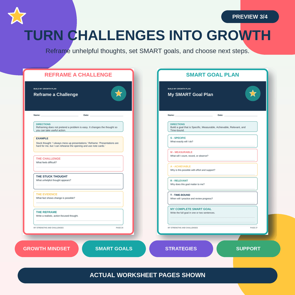 Student Strengths & Challenges Workbook | SEL Growth Mindset Grades 4-8