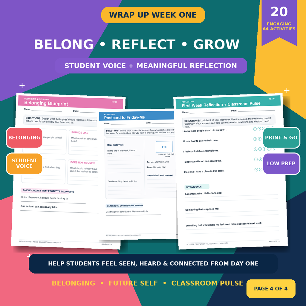 First Week of School Activities sample page - classroom values and collaboration activity
