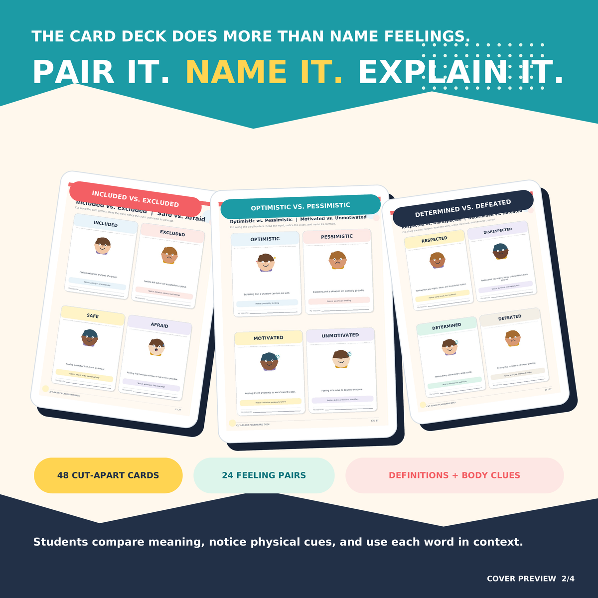 Opposite Feelings Flashcards | SEL Emotions Vocabulary Activities Grades 4–8