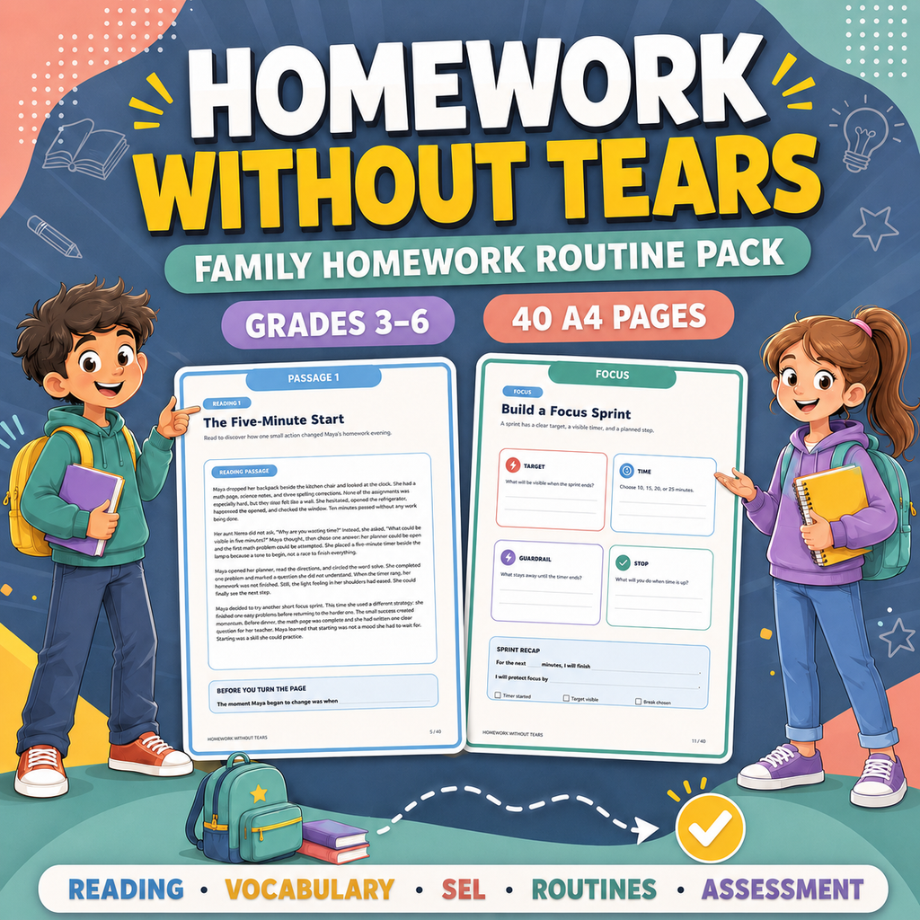 Homework Without Tears | Family Homework Routine Pack & Study Skills Grades 3–6
