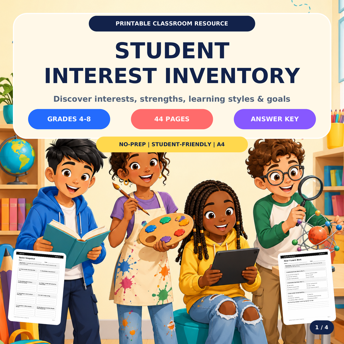 Student Interest Inventory | Back to School Get to Know Me Survey | Grades 4–8