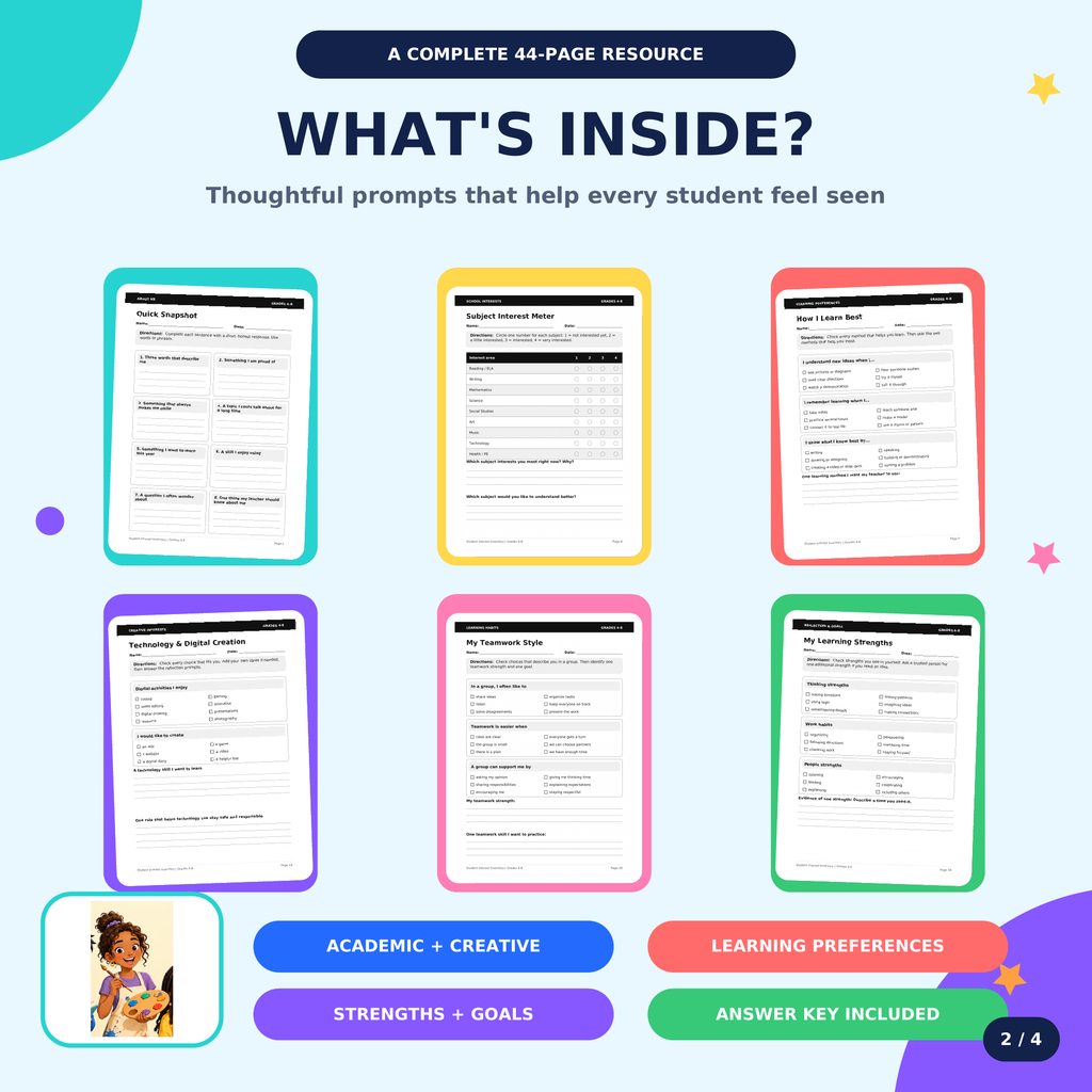 Student Interest Inventory | Back to School Get to Know Me Survey | Grades 4–8