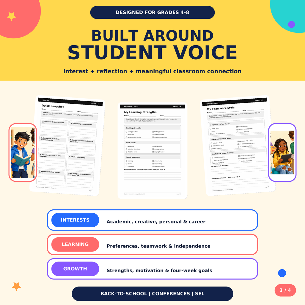 Student Interest Inventory | Back to School Get to Know Me Survey | Grades 4–8