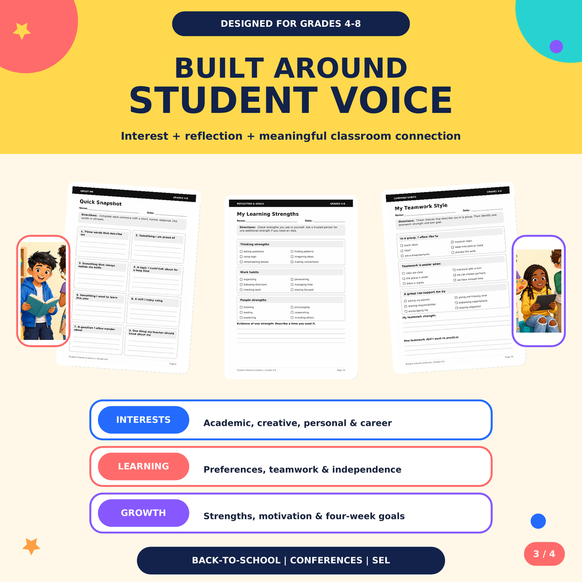 Student Interest Inventory | Back to School Get to Know Me Survey | Grades 4–8
