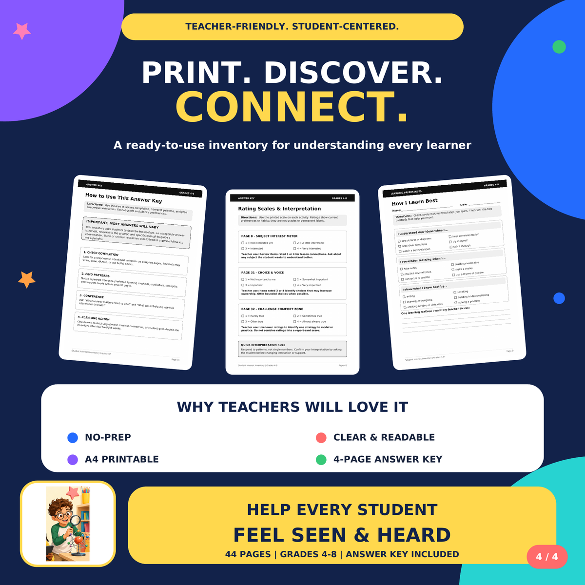 Student Interest Inventory | Back to School Get to Know Me Survey | Grades 4–8