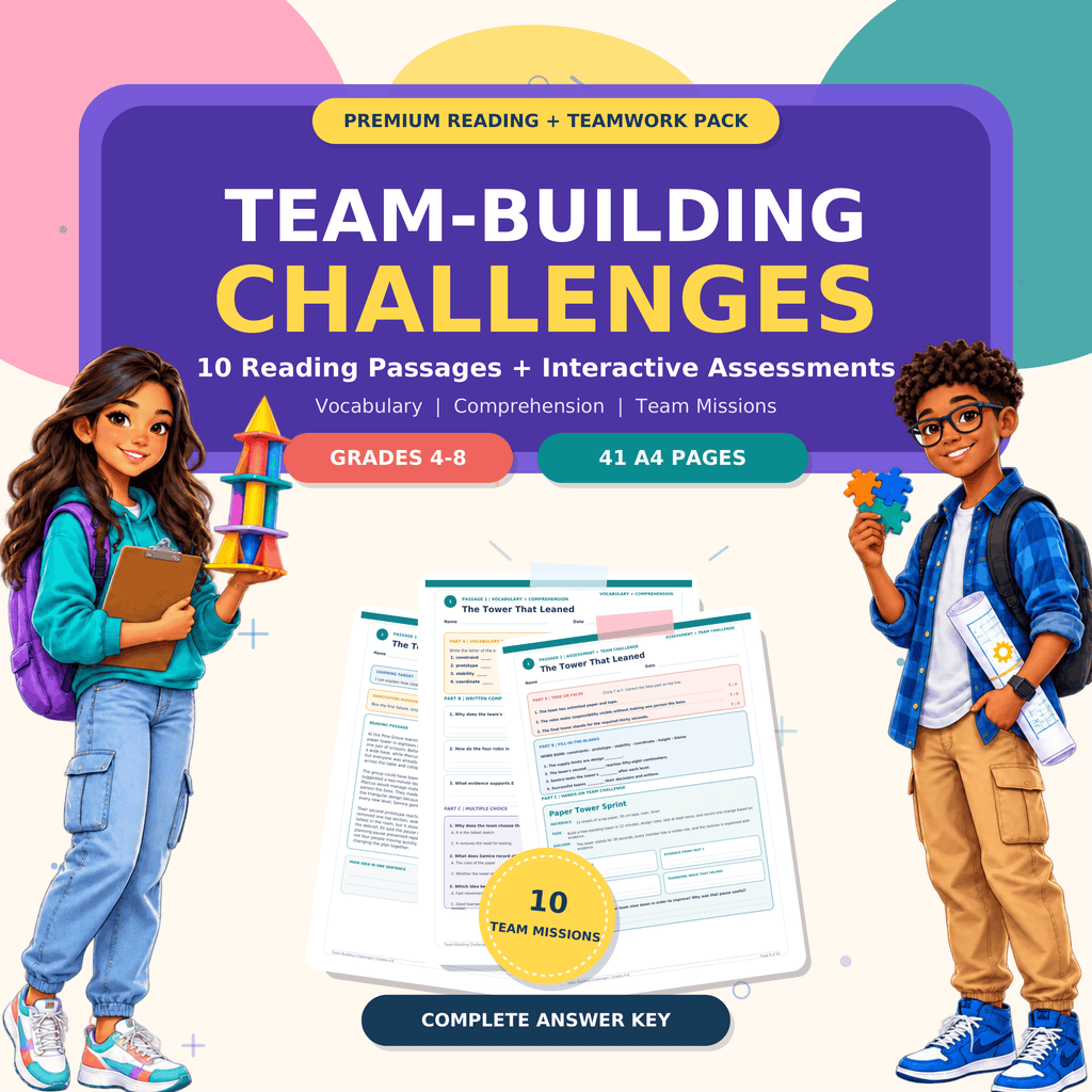 Team Building Activities & Reading Comprehension Passages | SEL Challenges Grades 4-8