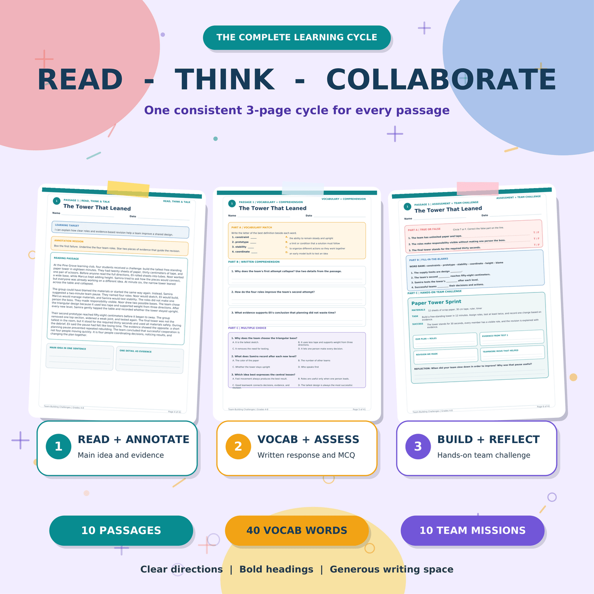 Team Building Activities & Reading Comprehension Passages | SEL Challenges Grades 4-8