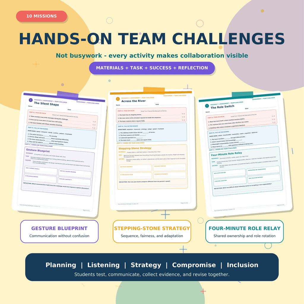 Team Building Activities & Reading Comprehension Passages | SEL Challenges Grades 4-8