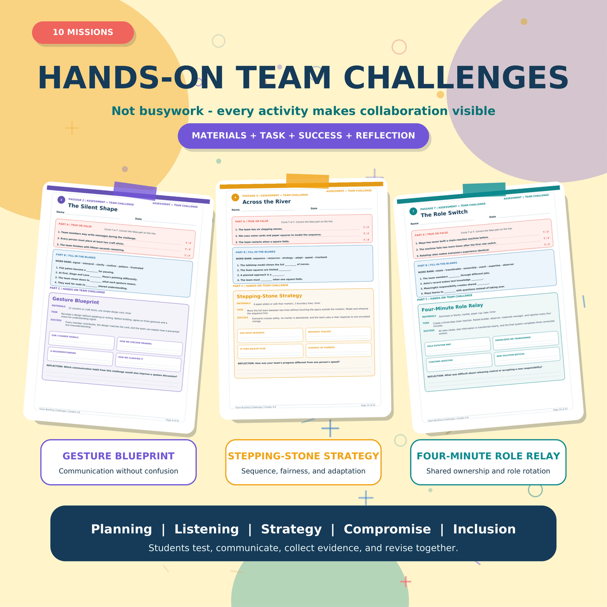 Team Building Activities & Reading Comprehension Passages | SEL Challenges Grades 4-8