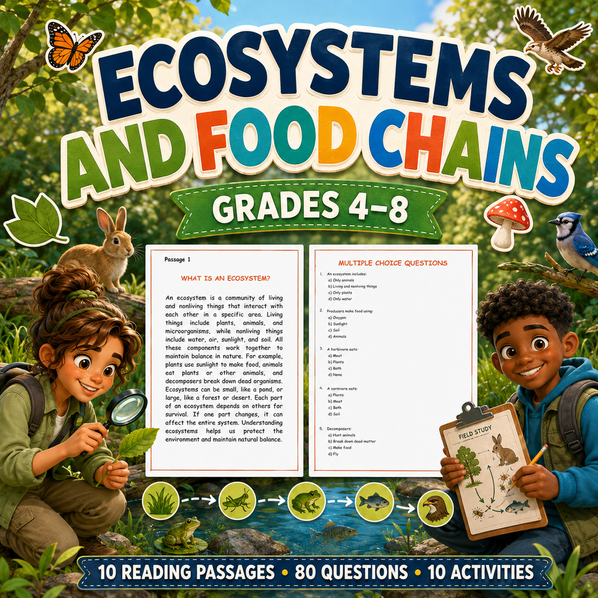 Ecosystems and Food Chains Reading Comprehension Worksheets & Activities | Grades 4–8
